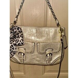 COACH Poppy Metallic Leather Whipstitch Hippie 19014 + Wristlet